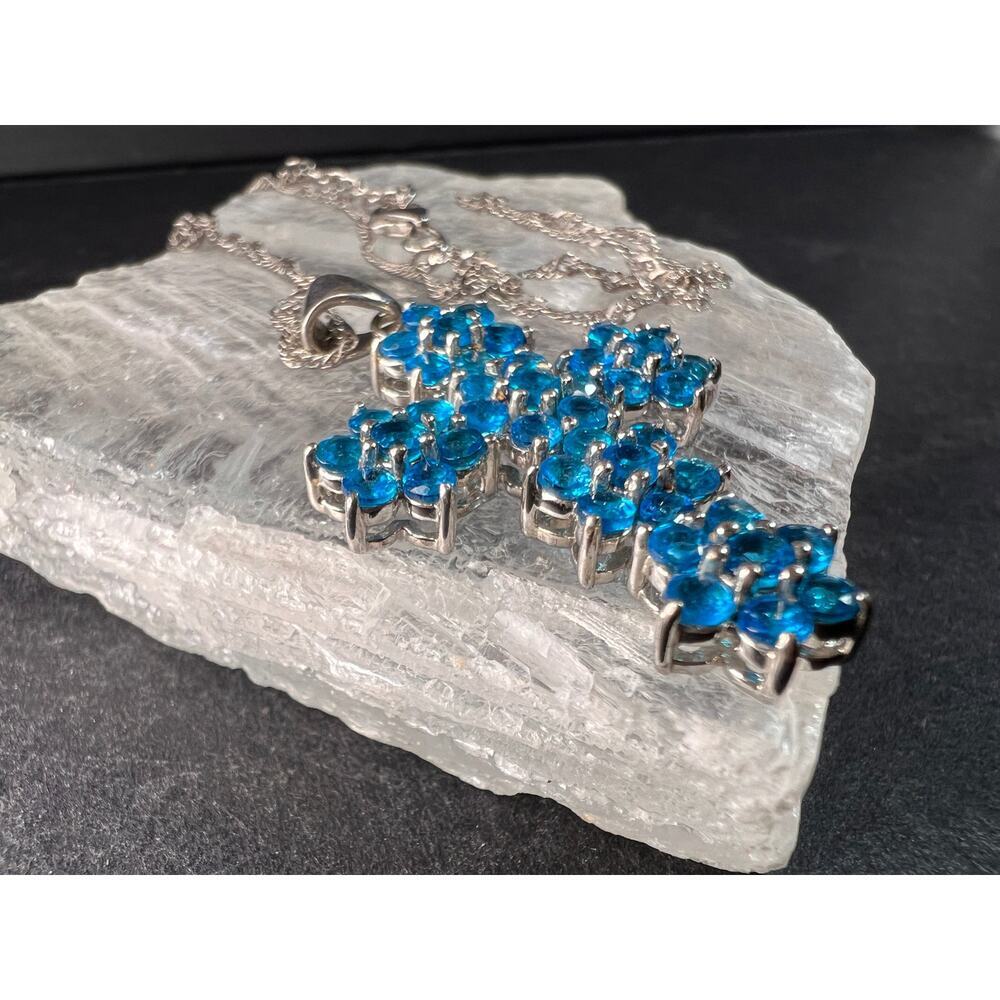 Neon Blue Apatite Rhodium Over Sterling Silver Cross Pendant With Chain 3.25ctw - Picture 8 of 16